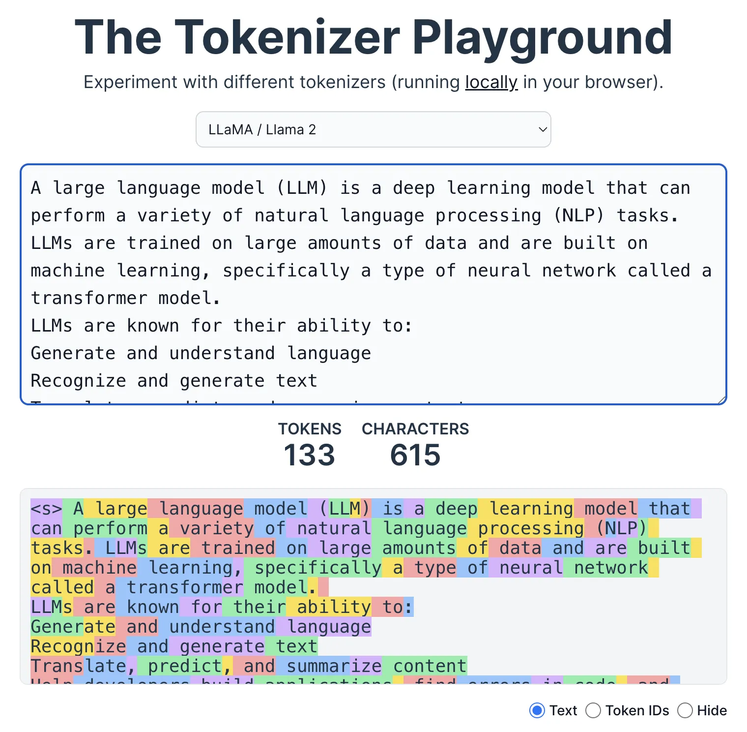 LLama tokenizer 的结果